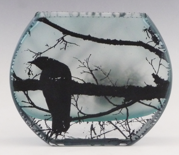 Mary Melinda Wellsandt - Etched Glass Vase, Crow & Nest